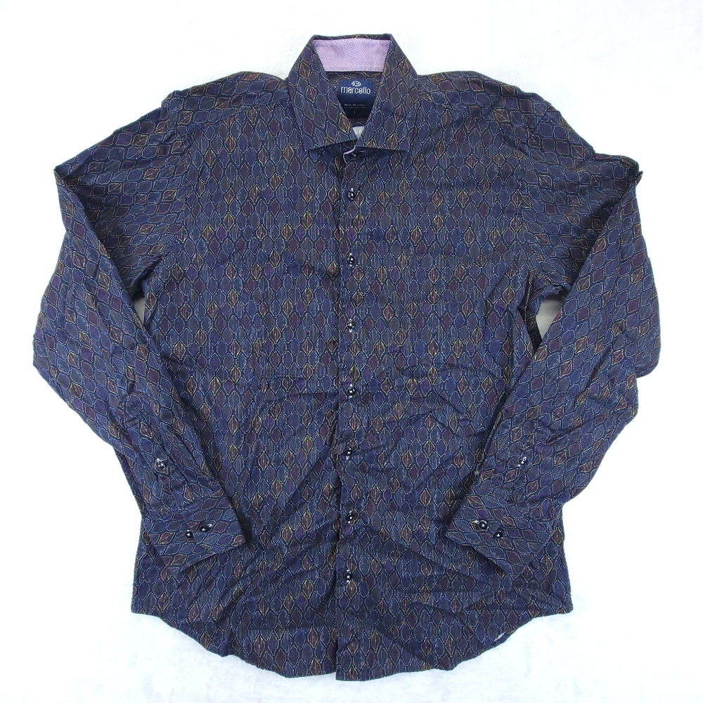 Marcello Dress Shirt Mens Large Purple Geometric Long Sleeve Button Up